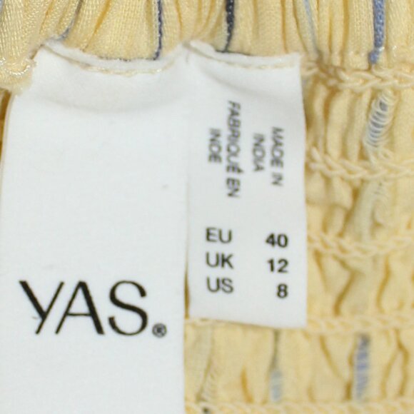 YAS puff sleeve bow front textured midi woman dress in yellow size 8 - Picture 7 of 9